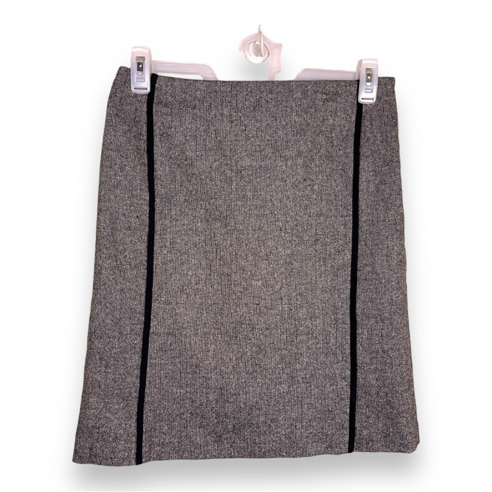 SIZE 8 VINTAGE LIZ CLAIBORNE GREY BLACK WOOL BLEND SKIRT SILK BLEND RETRO PINUP